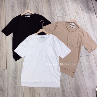 Xả kho - áo phông giấy cổ tim cộc tay đáp túi