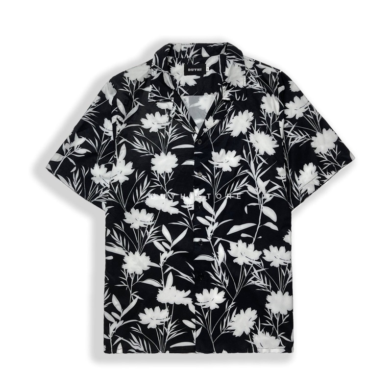 Áo sơ mi cộc tay unisex form rộng họa tiết ĐỒNG TIỀN ĐEN cho nam nữ | DUYHI | Ảnh thật