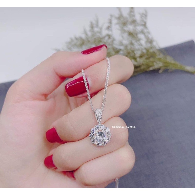 Dây chuyền nữ Bạc mặt đá tròn cách điệu, dây stick thiết kế bện đặc biệt mỏng nhẹ nhưng vô cùng chắc chắn - Nomi Shop