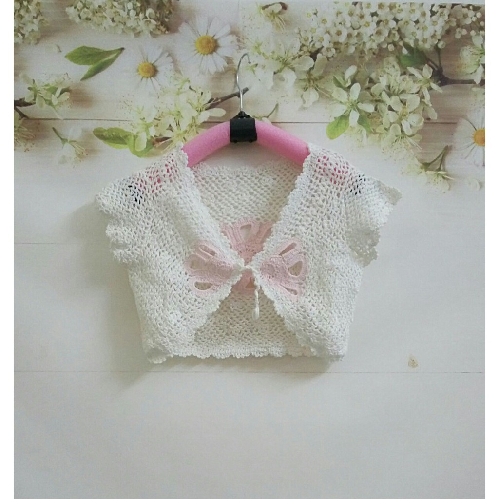 Áo khoác ren lửng cho bé gái từ 2-6 tuổi ( Áo khoác lửng móc sợi cotton handmade)