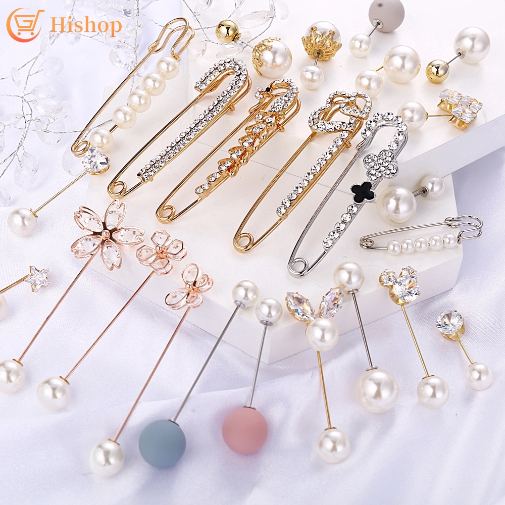 Hishop Ghim cài áo tạo hình hoa đính ngọc trai thời trang