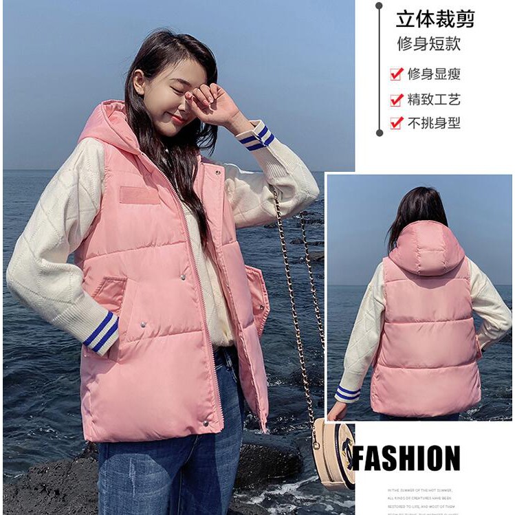 Áo Khoác Phao Không Tay Có Mũ Trùm Đầu Chất Liệu Cotton Ấm Áp | BigBuy360 - bigbuy360.vn