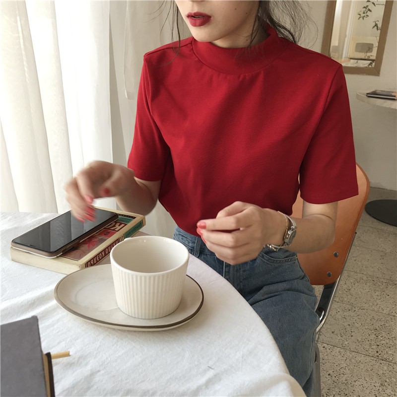 Áo Thun Nữ Cao Cấp Cổ Trụ Tay Lỡ Trơn Màu Cá Tính Kiểu Dáng Trẻ Trung Thời Trang Sugal TOP NU 001