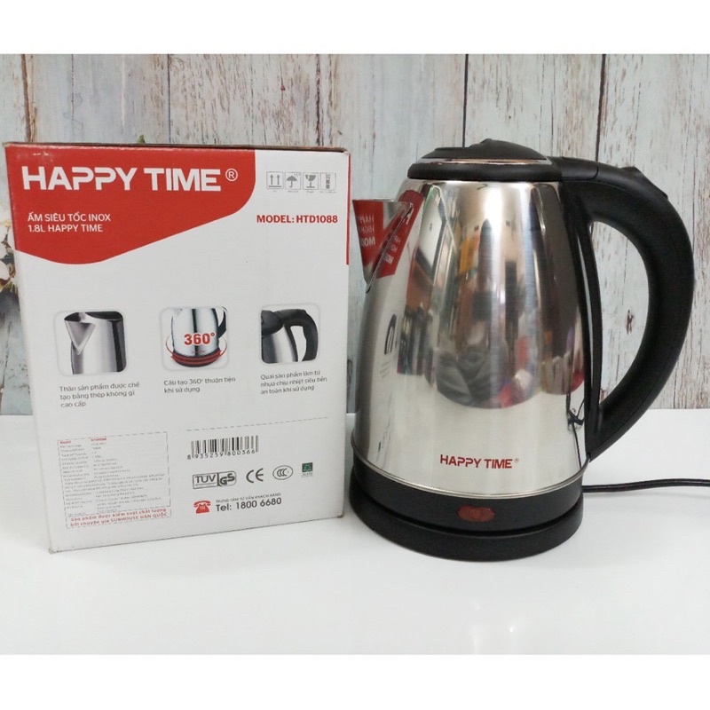 Ấm siêu tốc inox 1,8 lít Happy Time HTD1081 bảo hành chính hãng 12 tháng