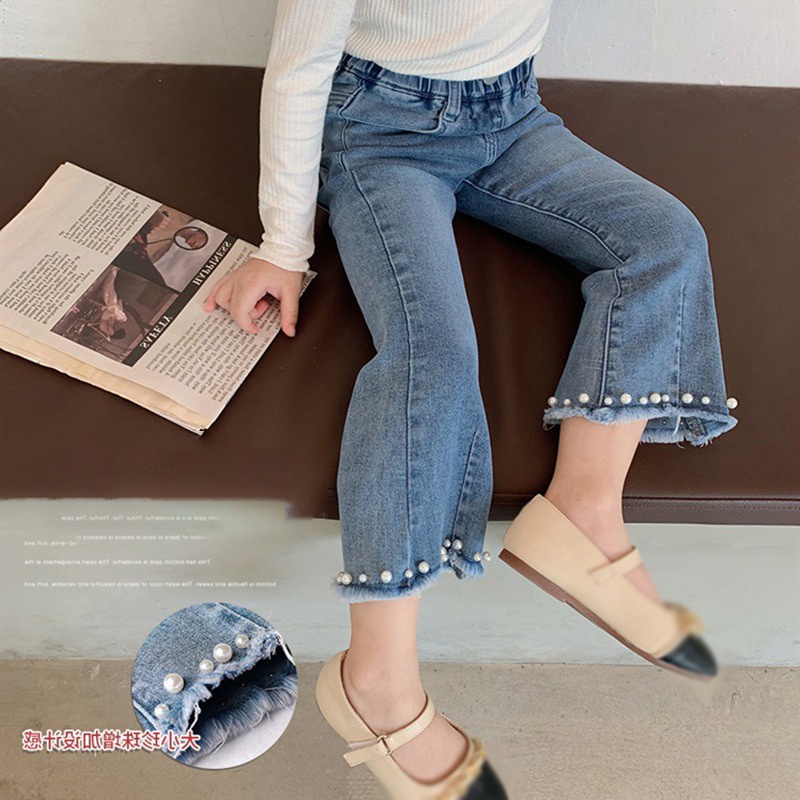 Quần Jeans Dài Ống Loe Phong Cách Phương Tây Dành Cho Bé Gái