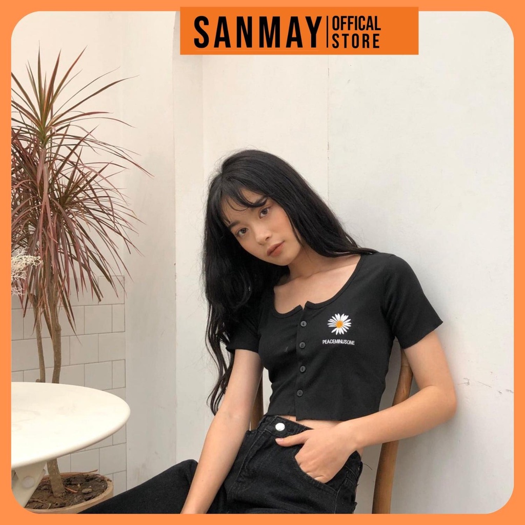 Áo Croptop Nữ Tay Ngắn Ôm Body Có Cổ Vuông Bo Tròn Đẹp Kiểu Ulzzang Hàn Quốc Jennie Sexy SANJOLI AO006