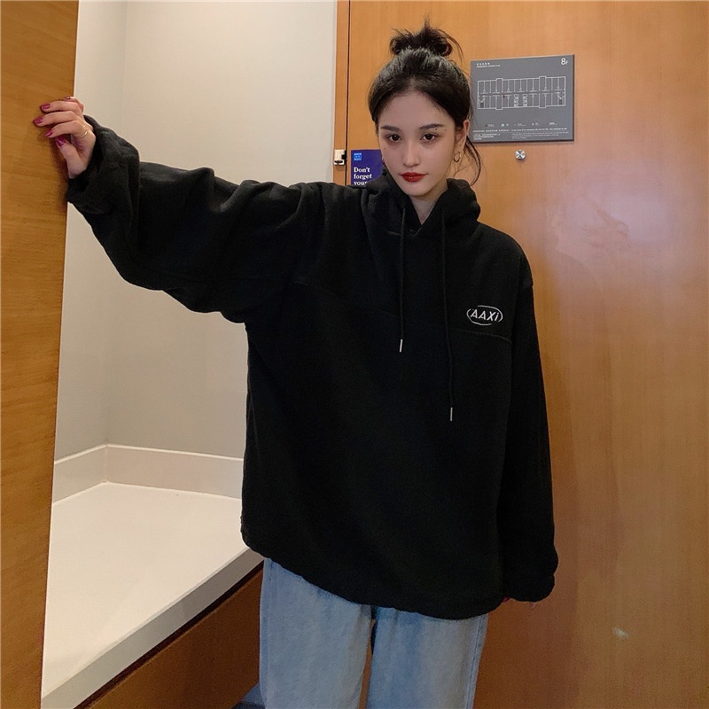 Áo hoodie len lông cừu dày vintage có mũ trùm đầu thu đông 2022