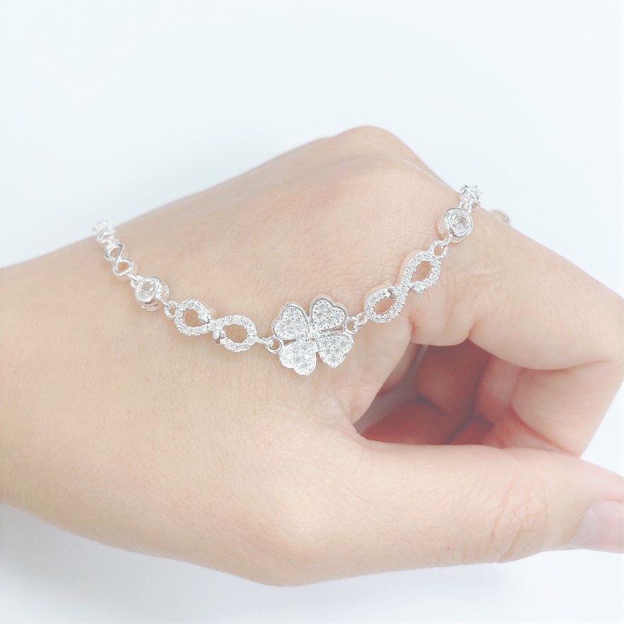 Lắc tay bạc nữ cỏ 4 lá may mắn - Trang sức bạc Evasilver