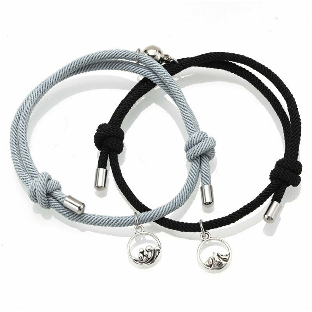 Set 2 vòng tay dây bện thời trang khóa từ tính chủ đề tình bạn 6 màu tùy chọn