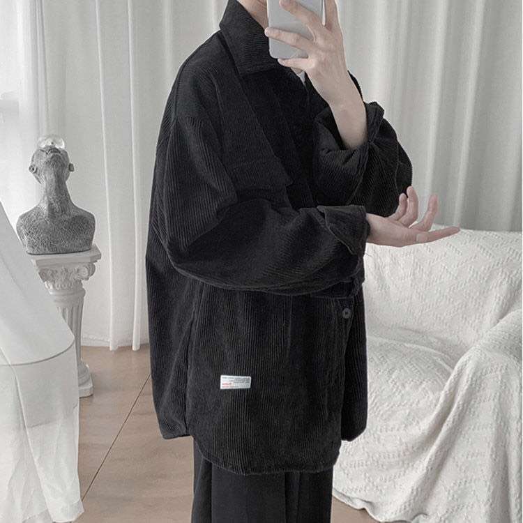 Áo sơ mi nhung tăm dài tay nam nữ form rộng unisex