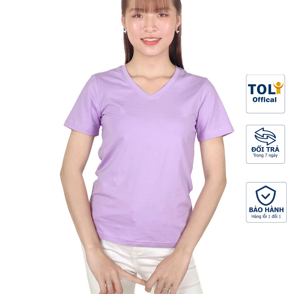 Áo thun nữ trơn cổ tim màu tím cà TOLI, chất cotton 4 chiều mềm mịn, co dãn, form suông cơ bản [NHIỀU MÀU]