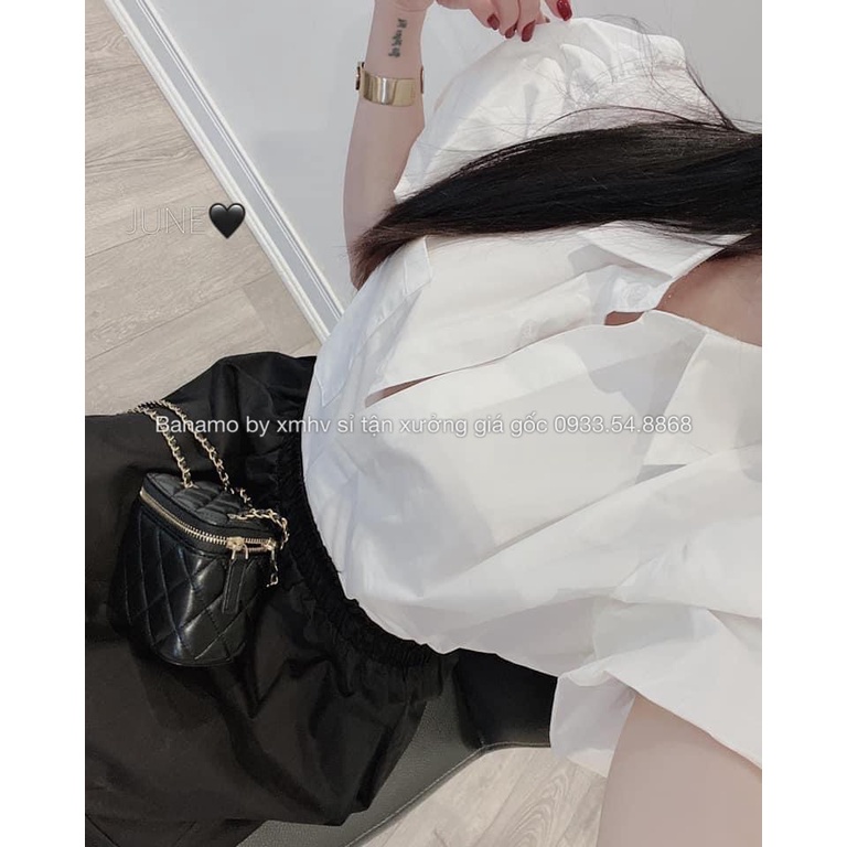 Áo sơ mi nữ tay bồng hàng thiết kế thời trang Banamo Fashion áo sơ mi cộc tay 3920