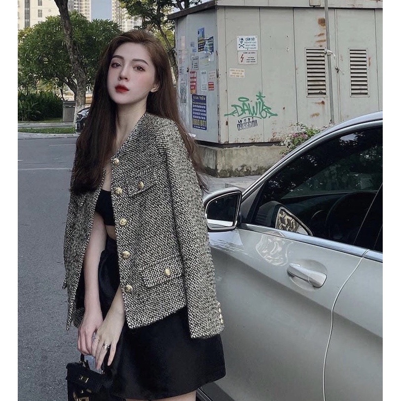 Áo dạ nữ tiêu túi cúc ngọc 2 màu sang chảnh. Chất liệu dạ dày dặn, mềm mịn, dáng đứng hàng QC L1. | BigBuy360 - bigbuy360.vn