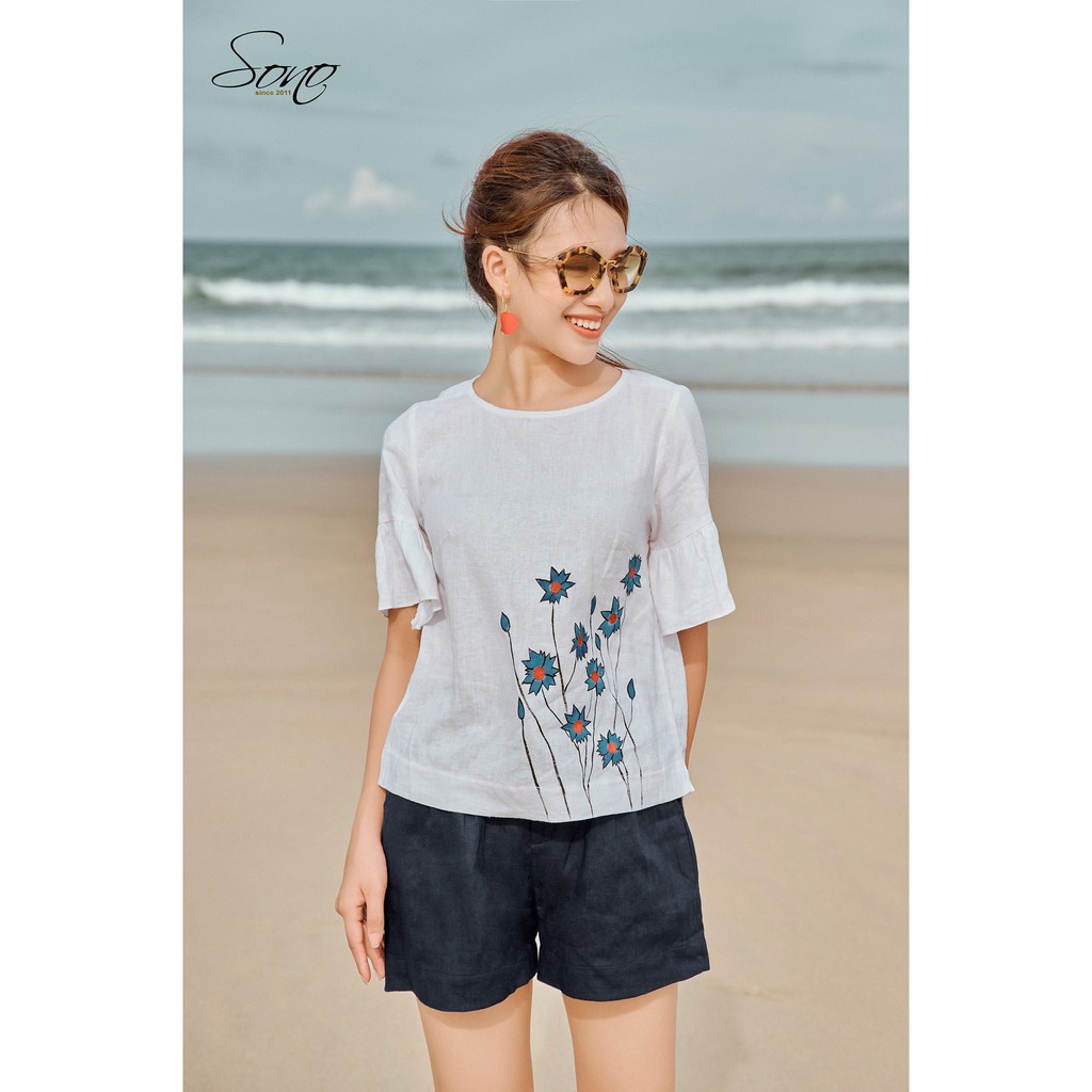 Sono - Áo linen tay lỡ họa tiết vẽ tay