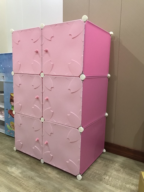 HÀNG SIÊU CẤP- TỦ NHỰA GHÉP 6 Ô THÂN SÂU 47cm. Cửa đúc hoa hồng coa núm hình khỉ siêu cute