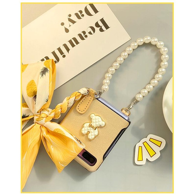 Ốp Điện Thoại Họa Tiết Chú Gấu & Ngọc Trai Dễ Thương Cho Samsung Galaxy Z Flip 3 5G Z Flip 4 1 / 2 Z Flip3 ZFlip3 ZFlip 3 Z Flip4 ZFlip 4