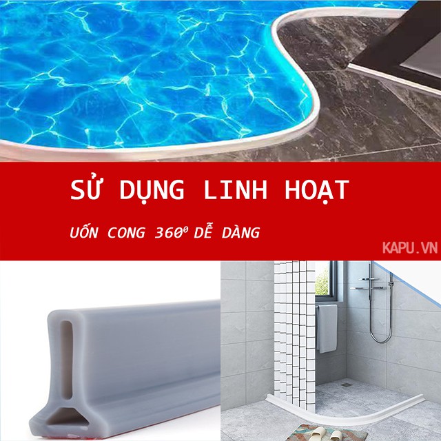 Dải Silicon Chặn Nước Tiện Lợi Dùng Cho Nhà Tắm, Nhà Vệ Sinh, Chỗ Rửa Tay, Máy Giặt