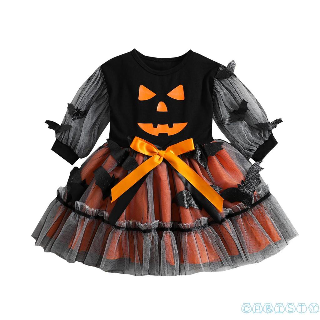 Đầm Bé Gái Phối Lưới Phong Cách Halloween Đáng Yêu