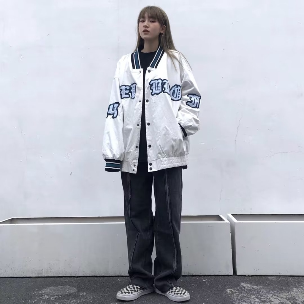 , áo khoác bomber dù HÌNH THÊU ulzzang nam nữ unisex form Rộng AK03