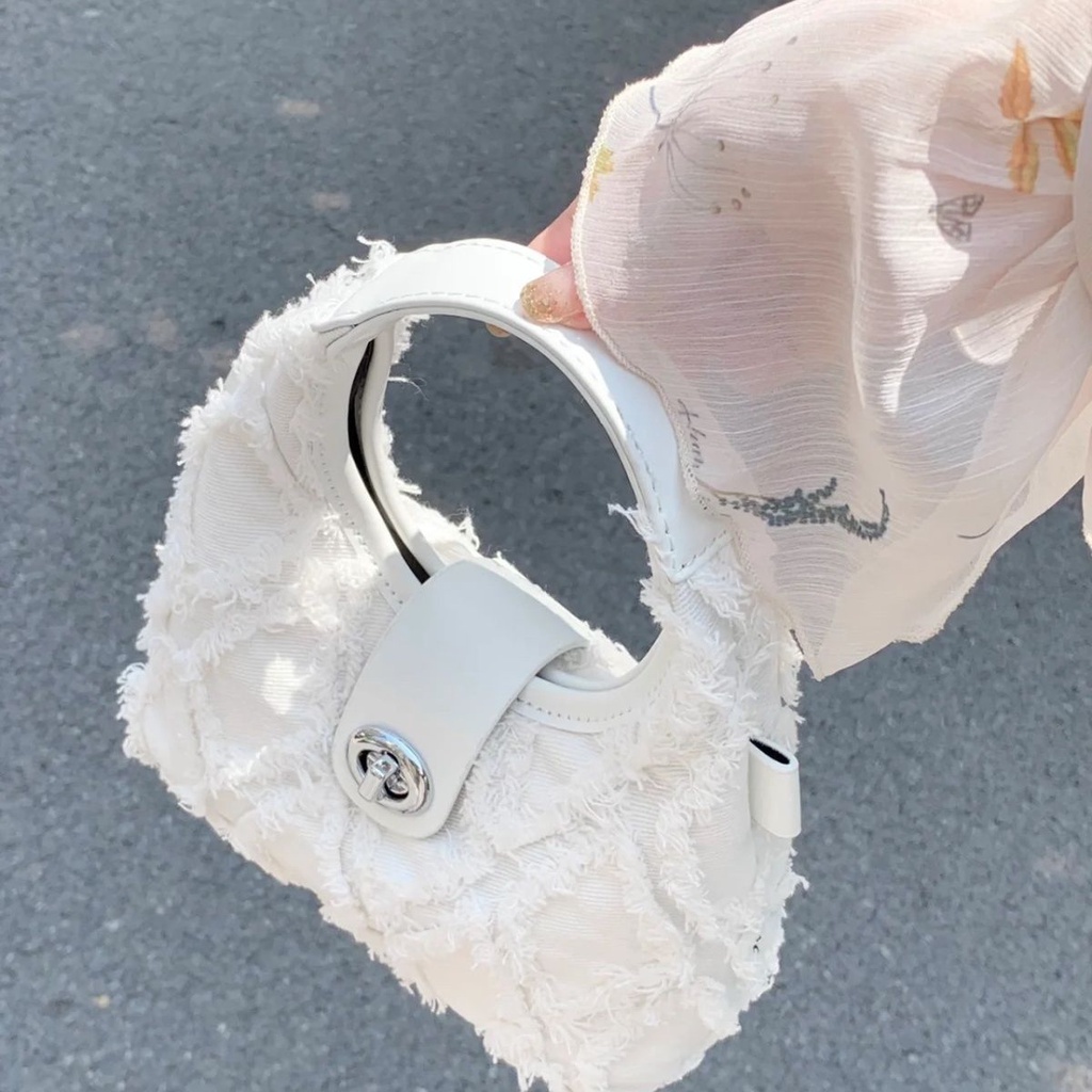 Túi Xách Denim Đeo Vai Phối Tua Rua Phong Cách Retro Đơn Giản Xinh Xắn Dành Cho Nữ