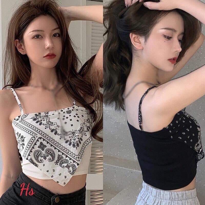 Áo Yếm thổ cẩm Nữ Trắng 2 dây Croptop Bandana Cúp Ngực Closet VINTAGE Hở Lưng SexyFreesize &lt;50kg