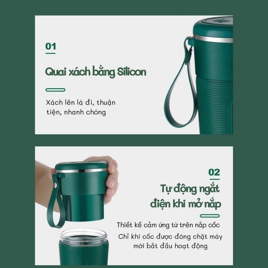 Máy xay sinh tố cầm tay mini JUICER máy xay cầm tay thịt đá Bảo Hành 12T Cốc Thủy Tinh 6 Lưỡi 3000mah [Loại 1]