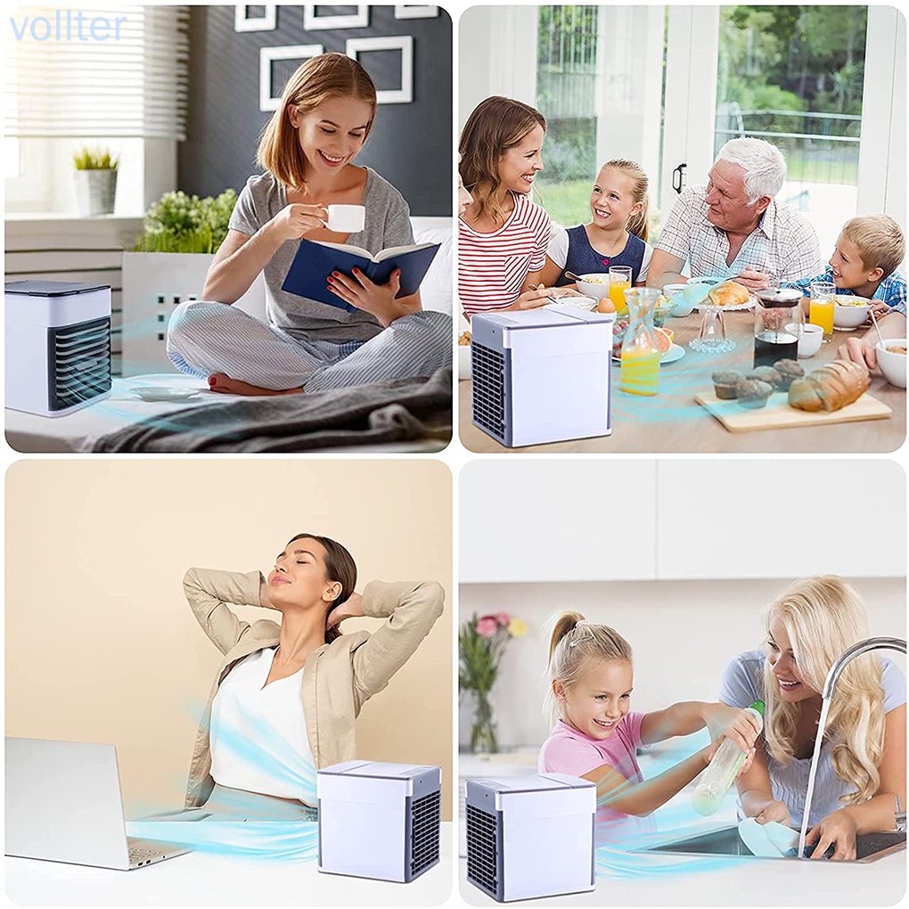 Quạt Điều Hòa Làm Mát Phun Sương Tạo Độ Ẩm Không Khí Mini Có Đèn Led Sạc Usb Có Thể Điều Chỉnh