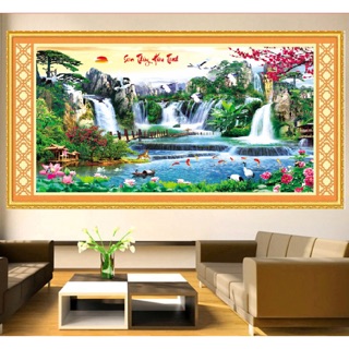 Tranh thêu kín Phong cảnh Sơn thủy hữu tình kt 194-80cm