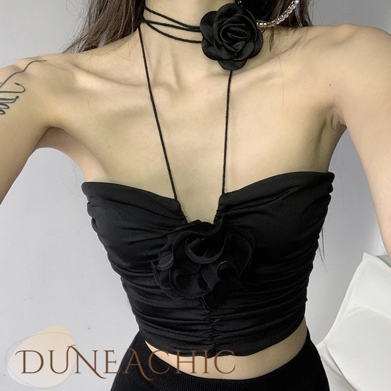 DUNEA Áo Ống Đan Dây Màu Sắc Trơn Quyến Rũ Cho Nữ DUNEA67