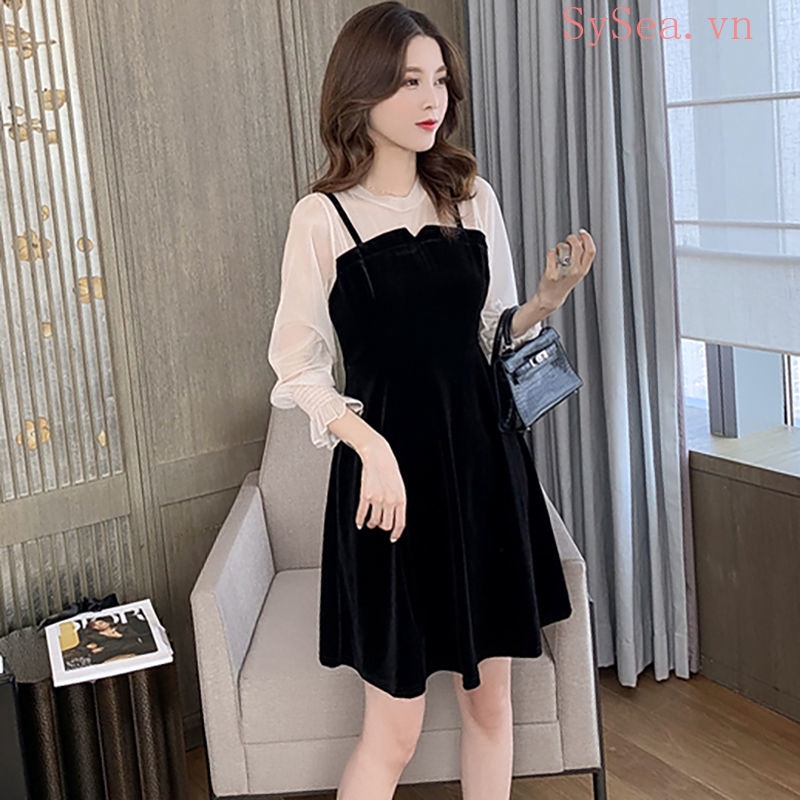 Đầm Chữ A Dài Tay Thắt Nơ Eo Vải Chiffon