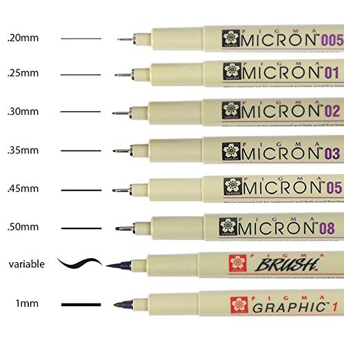 FULL Bộ Bút kim vẽ kỹ thuật PIGMA MICRON (003, 005, 01, 02, 03, 04, 05, 08,PN, Brush, GRAPHIC 1-2-3))