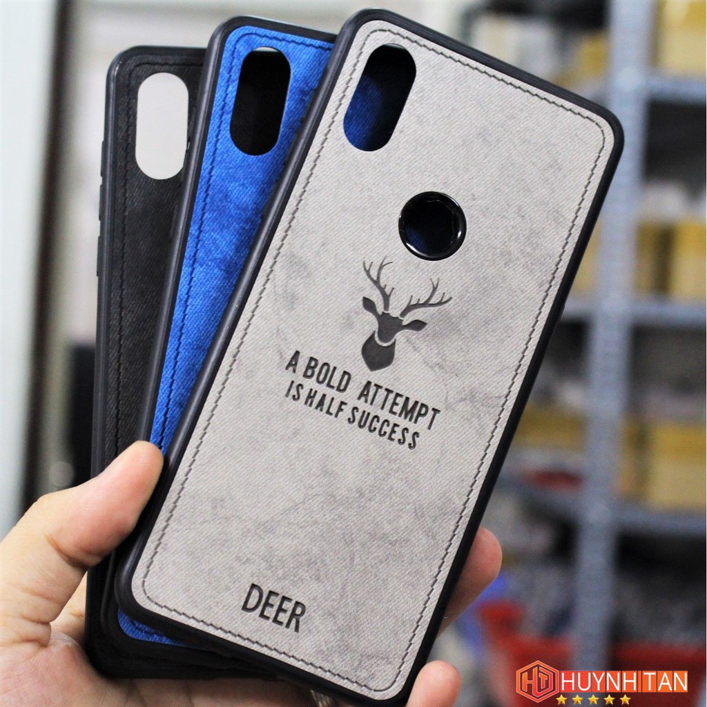 Ốp lưng Xiaomi Mi mix 3 vân vải khắc 3D hình Nai (full màu)