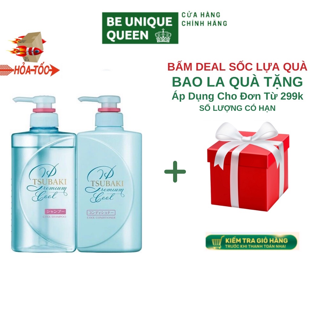 Bộ đôi gội xả Sạch Dầu Mát Lạnh Tsubaki Premium Cool Set  màu xanh