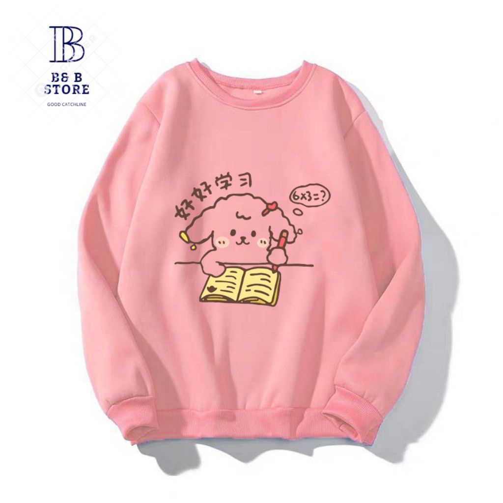 ÁO SWEATER NỈ UNISEX NỮ IN CÚN HỌC BÀI CỰC ĐẸP NHIỀU MÀU