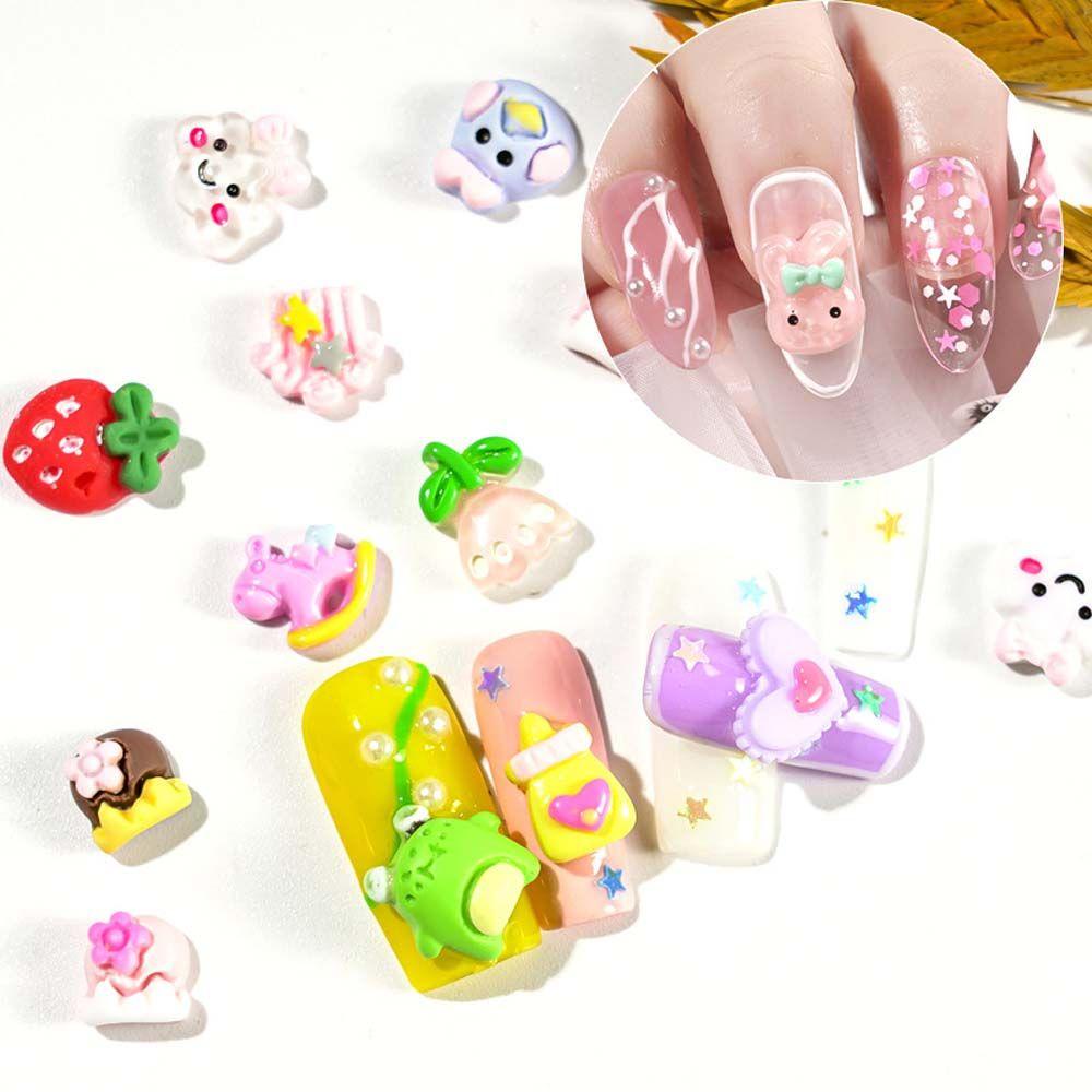 Set 12 Phụ Kiện Trang Trí Móng Tay 3D Nhiều Màu Sắc Xinh Xắn