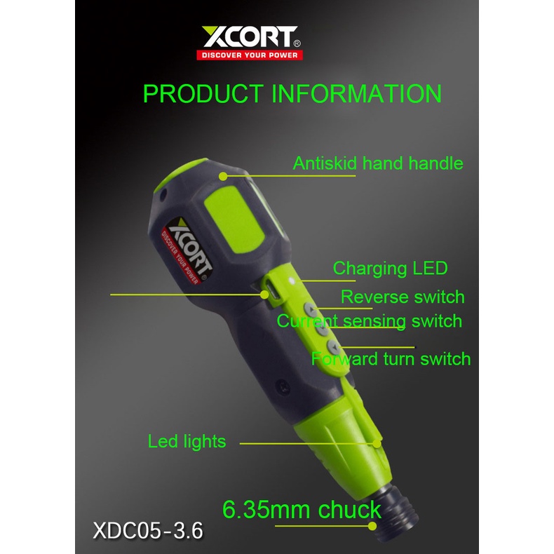 Tua vít điện tuốc nơ vít điện dùng pin lithium 3.6V XCORT