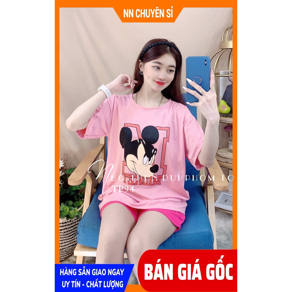 Đồ bộ nữ mặc nhà phom to chất thun mềm mát in hình hoạt hình mickey vịt hoạt hình  dễ thương TP94