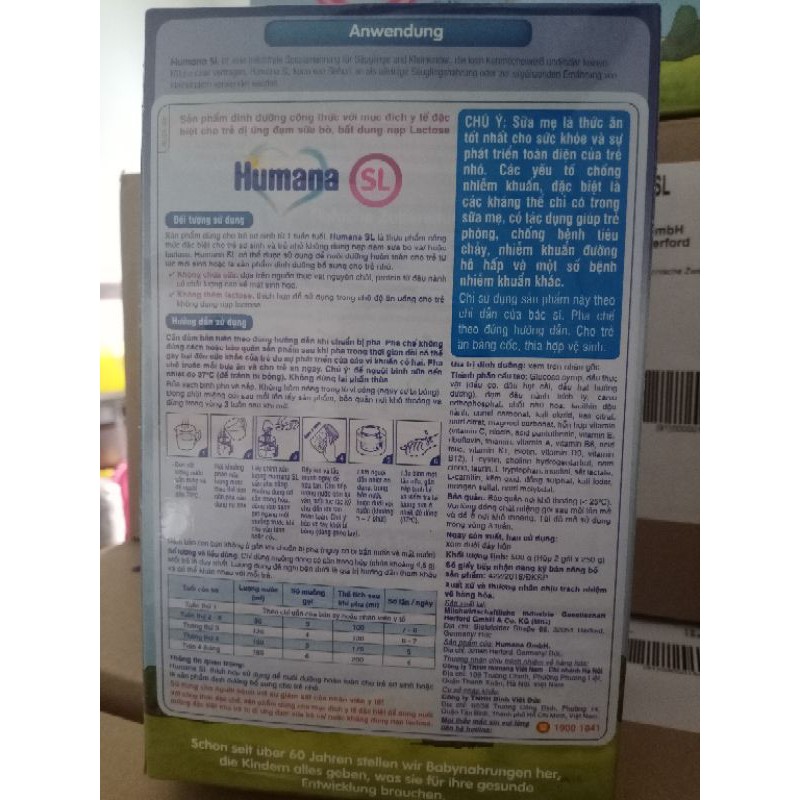 Sữa bột Humana SL 500gr, dành cho trẻ dị ứng sữa bò date 04/2022