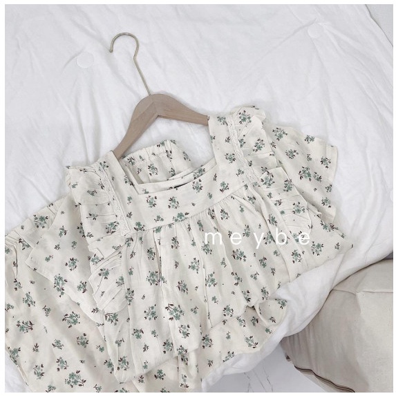 Bộ bầu sau sinh hoa nhí _Bộ Đũi Lanh cộc tay mùa hè có chun chỉnh tiện lợi có khóa mở ngực cho bé ti .