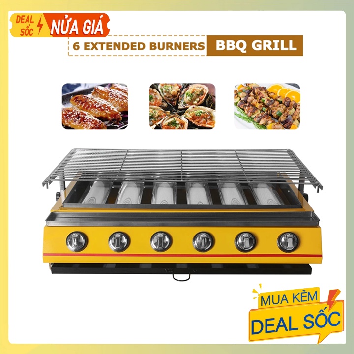 Bếp nướng hải sản bằng gas, nướng thịt bbq 6 đầu đốt loại lớn ETON ET-K333