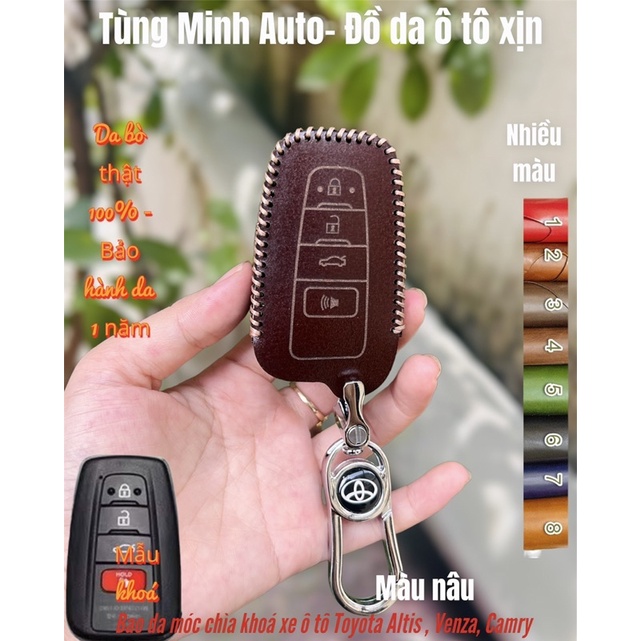 Bao da móc chìa khoá xe ô tô Toyota Camry 21-22, Altis 21-22 da bò khâu tay