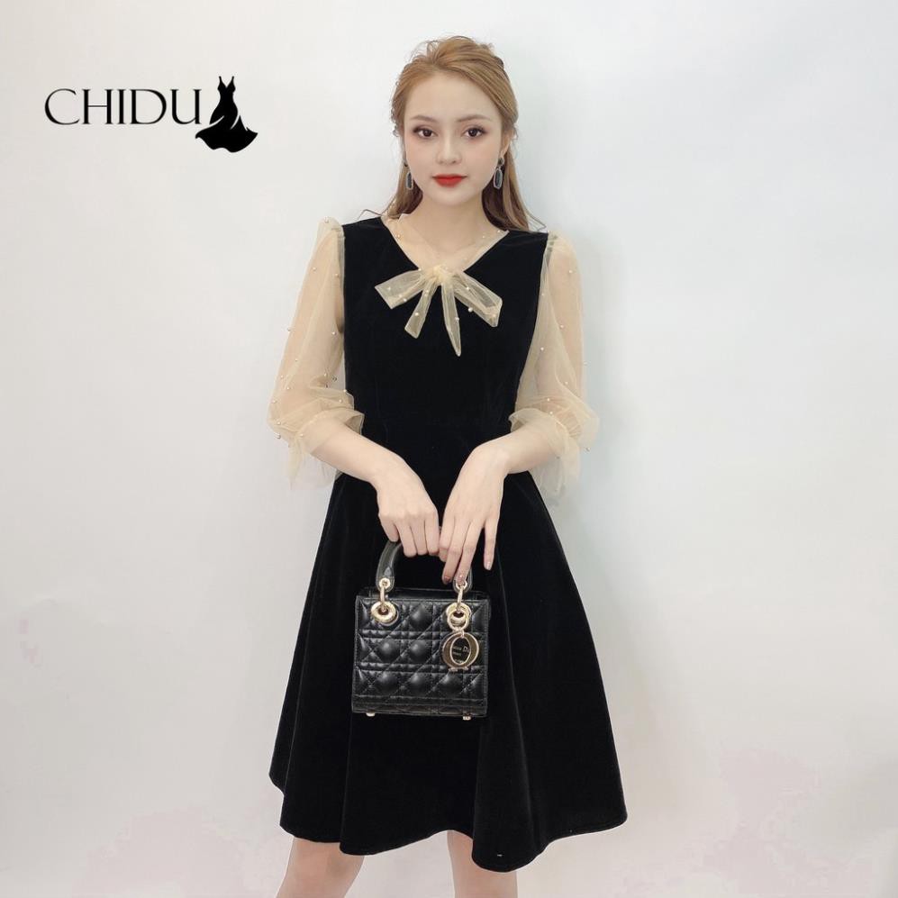 ADIOS Váy công sở cổ nơ, váy dáng xoè tay voan nữ tính SP269 | BigBuy360 - bigbuy360.vn