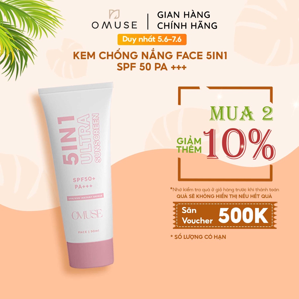 Kem chống nắng cho da mặt O'muse Ultra Sunscreen 5IN1 Face SPF 50 PA+++ 50ml