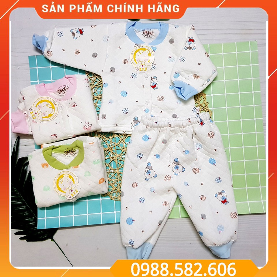 [ĐỒ ĐÔNG] Bộ Quần Áo Bông Sơ Sinh, Quần Áo Chần Bông Cho Bé Từ Sơ Sinh Đến 7.5kg (1 bộ)