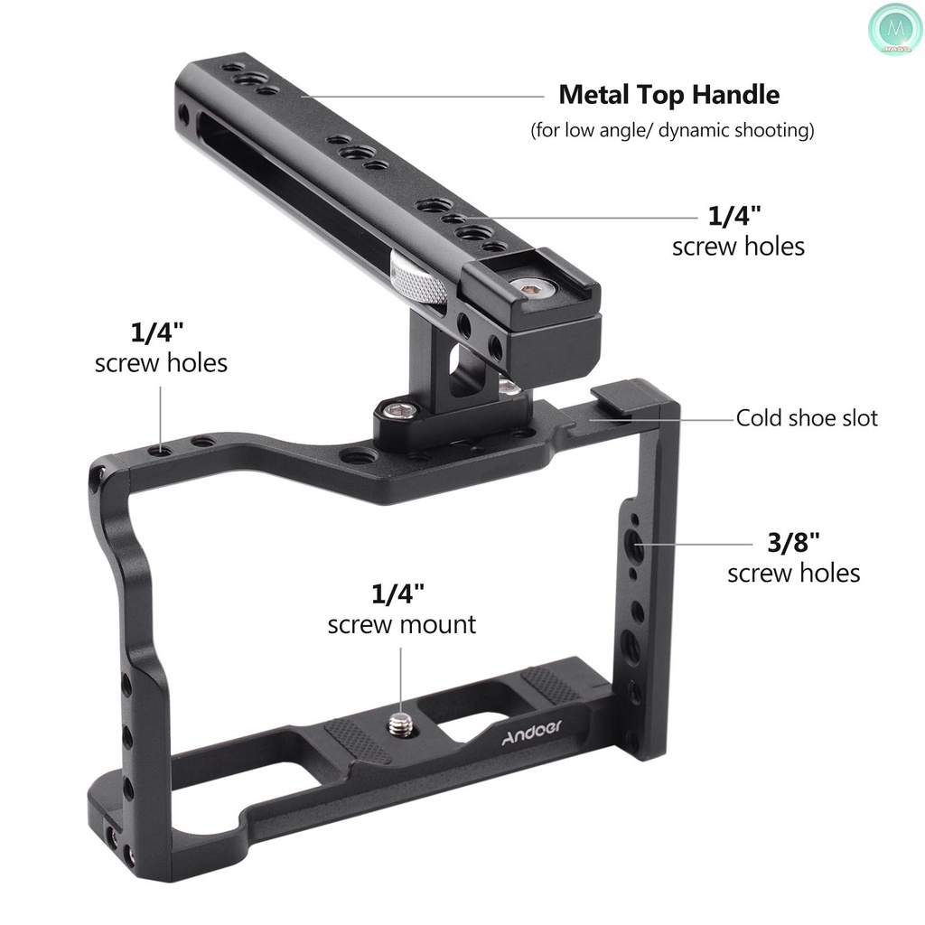 FY Andoer Aluminum Alloy Camera Cage Kit Protective Vlog Cage with Metal Top Handle Film Making System with Cold Shoe for Microphone Fill Light Compatible with Fujifilm X-T3 X-T2 ILDC Camera