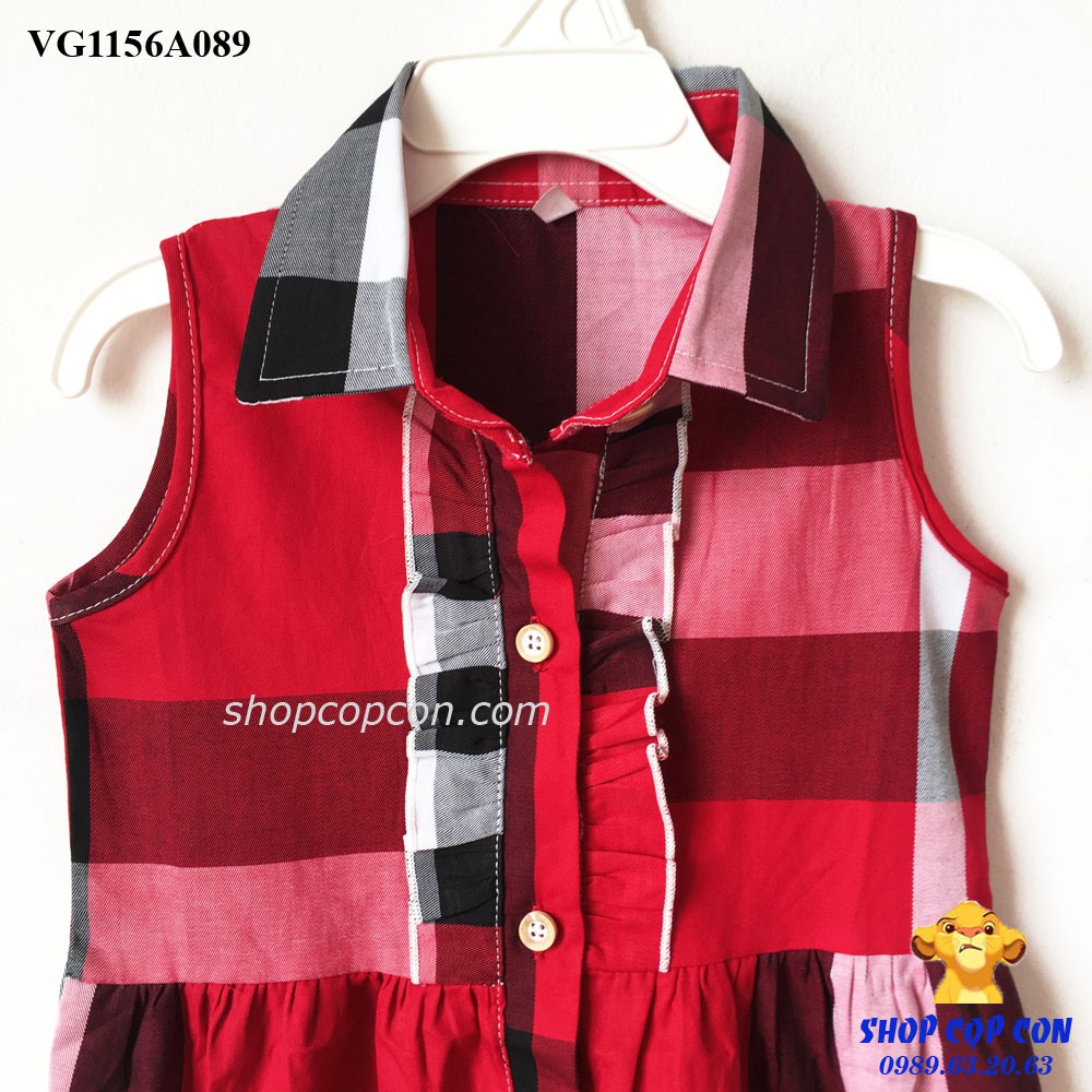 Đầm caro cổ sơ mi cho bé từ 12-28kg
