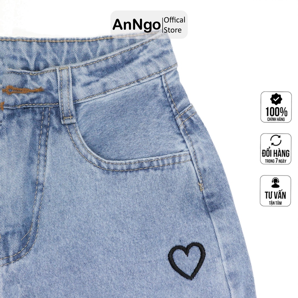 Quần jean nữ baggy ống rộng thêu họa tiết cực đẹp AnNgo - AT161 A