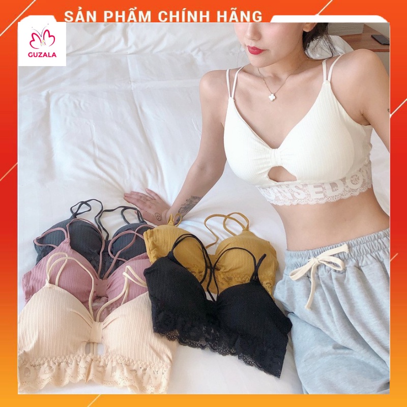 Áo Bra Nữ 2 Dây Mảnh Thắt Nơ Gân Tăm Cao Cấp Phối Viền Ren Quyến Rũ, Áo Lót Nữ 2 Dây Hàng Đẹp _ TSDL73