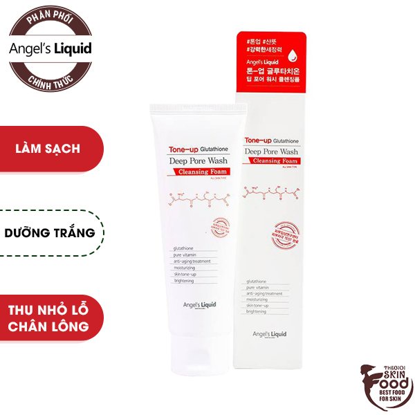 Sữa Rửa Mặt Tạo Bọt Dưỡng Trắng Da Angel's Liquid Tone-Up Glutathione Deep Pore Wash