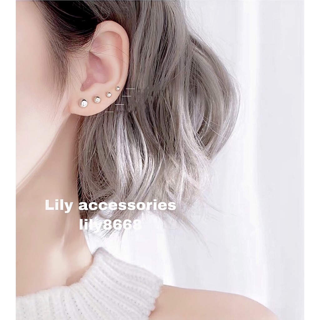 Khuyên tai titan bi tròn màu bạc không gỉ không đen không dị ứng nam nữ unisex